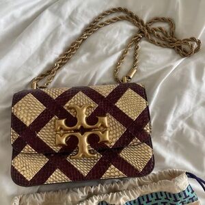 Tory Burch Burgundy and Gold Patterned Crossbody Bag